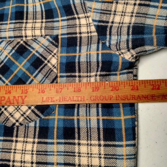 Vitage Ozark Trail Flannel Shirt Men Medium Blue Yellow Plaid Clssic Work Grunge - Picture 8 of 15